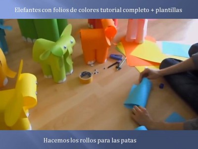 Elefantes con folios de colores tutorial
