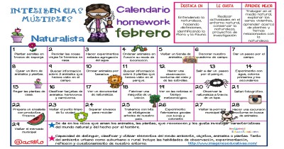 Calendario Inteligencias Múltiples Naturalista febrero Portada