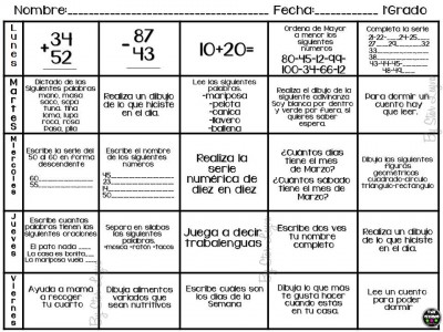 Semanario matemático diferentes grados, actividades de refuerzo (1)