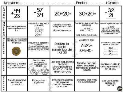 Semanario matemático diferentes grados, actividades de refuerzo (2)