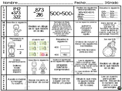 Semanario matemático diferentes grados, actividades de refuerzo (5)