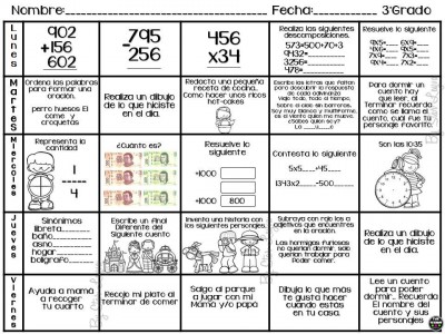 Semanario matemático diferentes grados, actividades de refuerzo (6)