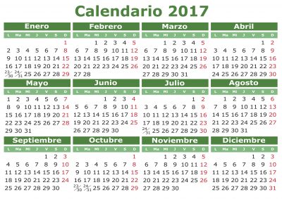 2017 vector calendar in Spanish. Easy for edit and apply. Calendario 2017