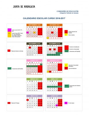 Calendario escolares 2016-2017 Granada