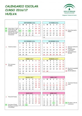 Calendario escolares 2016-2017  Huelva