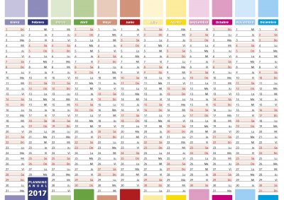 2017 Year calendar in spanish. Elegant annual planner for year 2017.