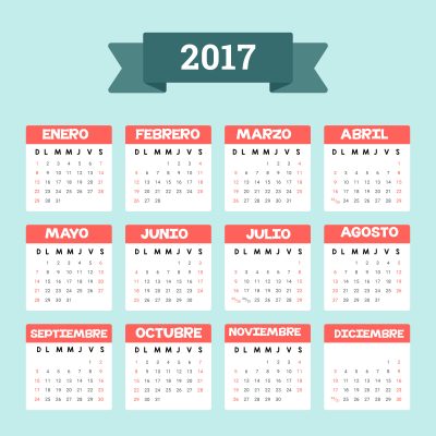 Calendar 2017. Week starts from Sunday. Vector flat design template, ready to print