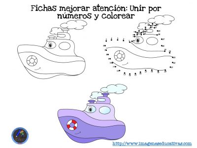 Fichas mejorar atención Unir por números y colorear (1)