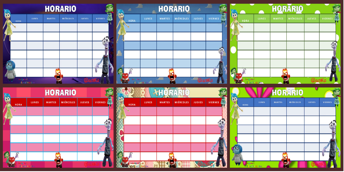 Colección de Horarios imprimibles y en formato editable. Motivo Inside Out  – Imagenes Educativas