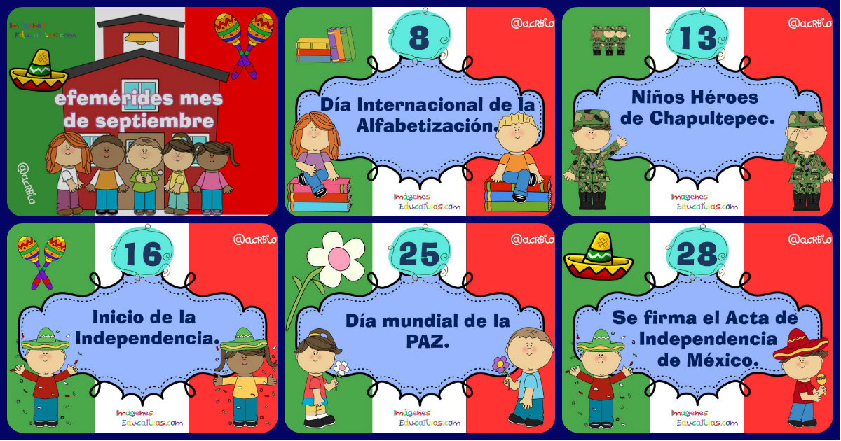 Tarjetas imprimibles. Efemérides mes de Septiembre. – Imagenes Educativas