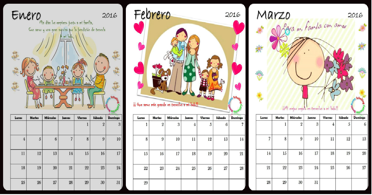 Precioso Calendario 2016 para la escuela – Imagenes Educativas