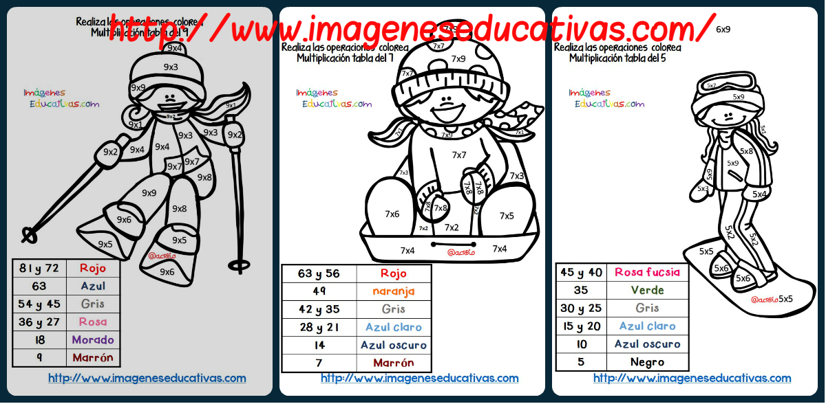 Realiza las operaciones y colorea. Respasamos las tablas de multiplicar –  Imagenes Educativas