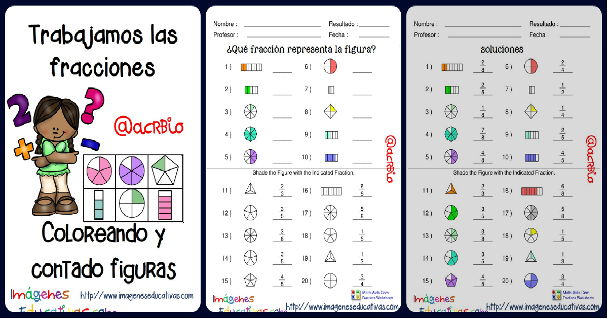 Fichas ejercicios de fracciones con figuras + MEMORAMA de Fracciones +  video explicativo – Imagenes Educativas