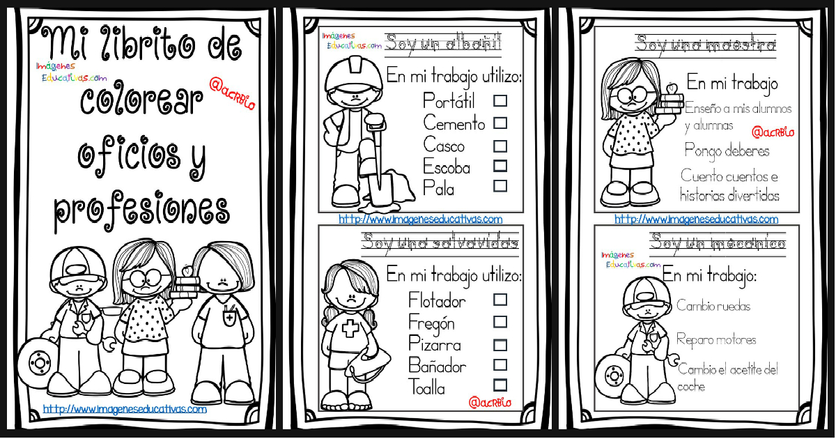 Mi librito de colorear oficios y profesiones – Imagenes Educativas