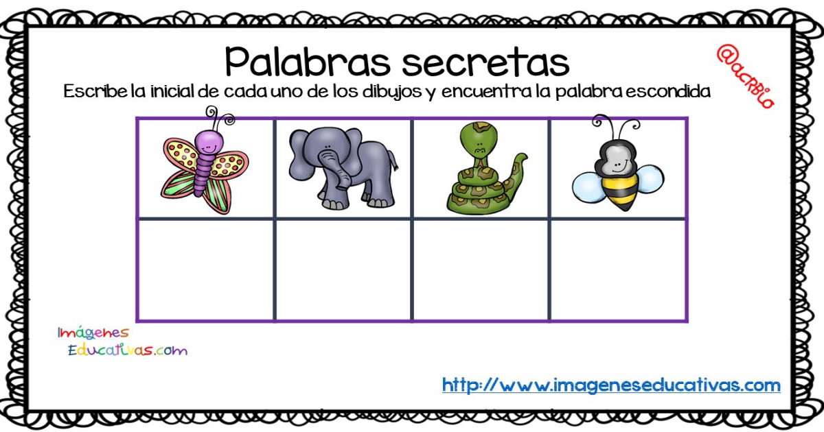 Palabras secretas Fichas para la mejora de la atención - Imagenes