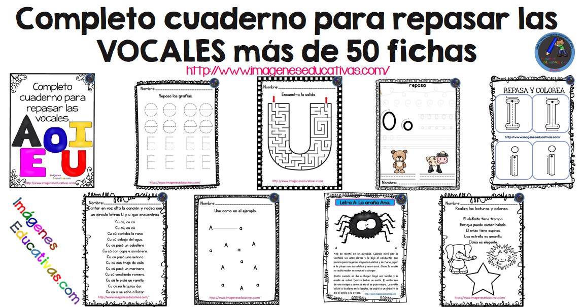 Completo cuaderno para repasar las VOCALES más de 50 fichas - Imagenes ...
