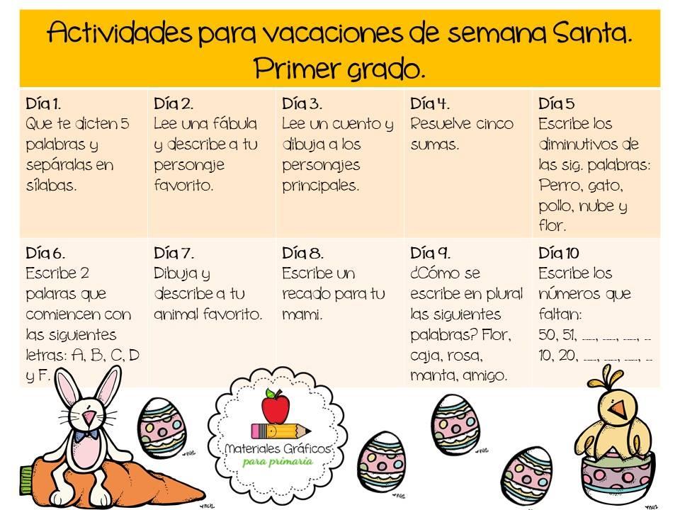 Calendario de actividades para vacaciones de Semana Santa (1