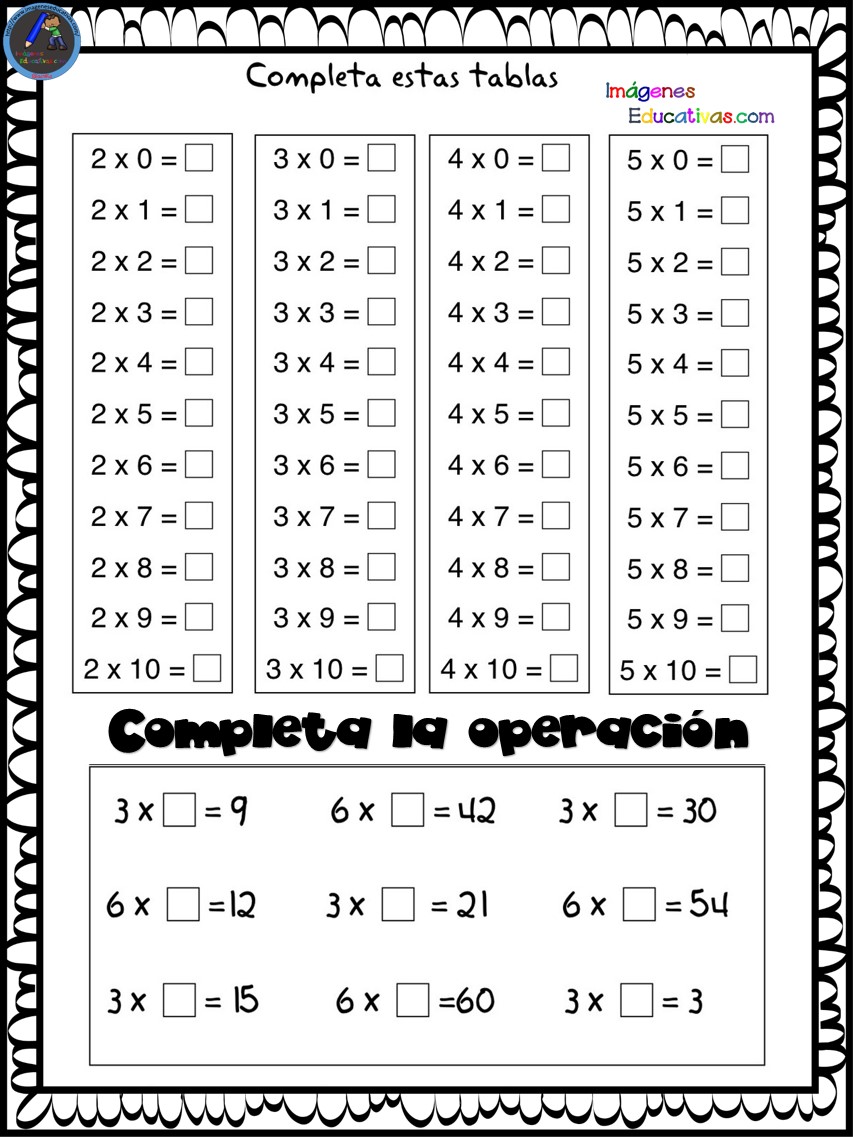 Repasamos las tablas de multiplicar ejercicios listos para imprimir (2