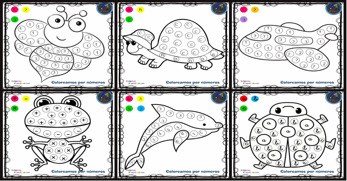 Dibujos infantiles para colorear por números y aprender