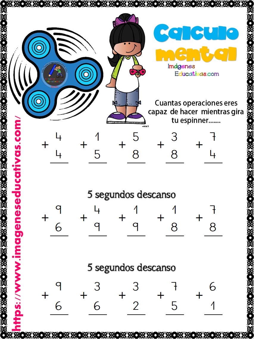 Cálculo mental fichas con Espinners (17) - Imagenes Educativas