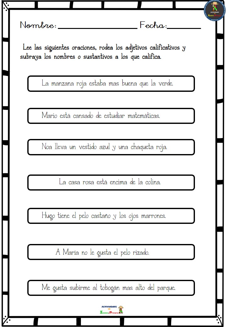 Fichas Para Trabajar Los Adjetivos Calificativos 5 Imagenes Educativas