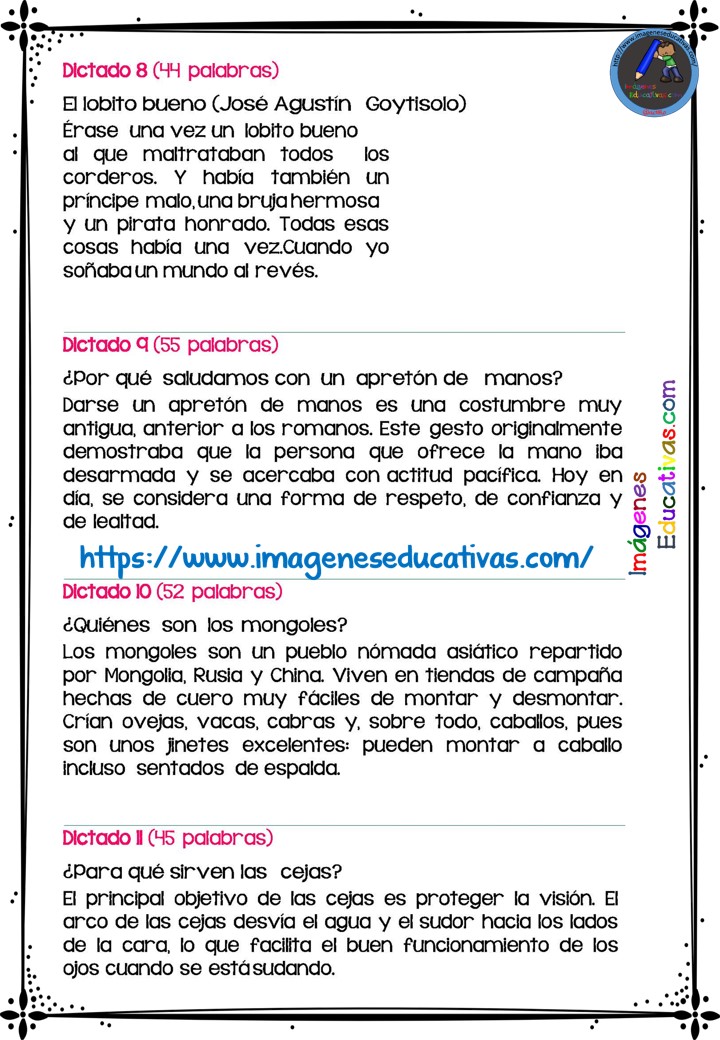 30 DICTADOS PARA PRIMARIA 1 2 Y 3 CICLO 3 Imagenes Educativas