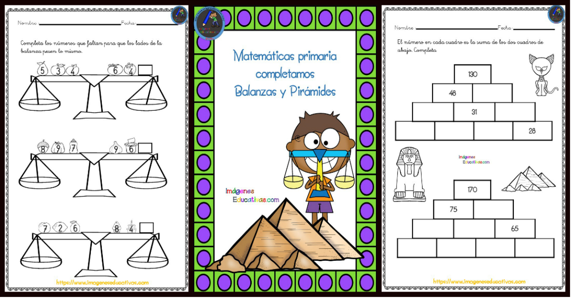 Fichas matemáticas -Pirámides y balanzas - Imagenes Educativas