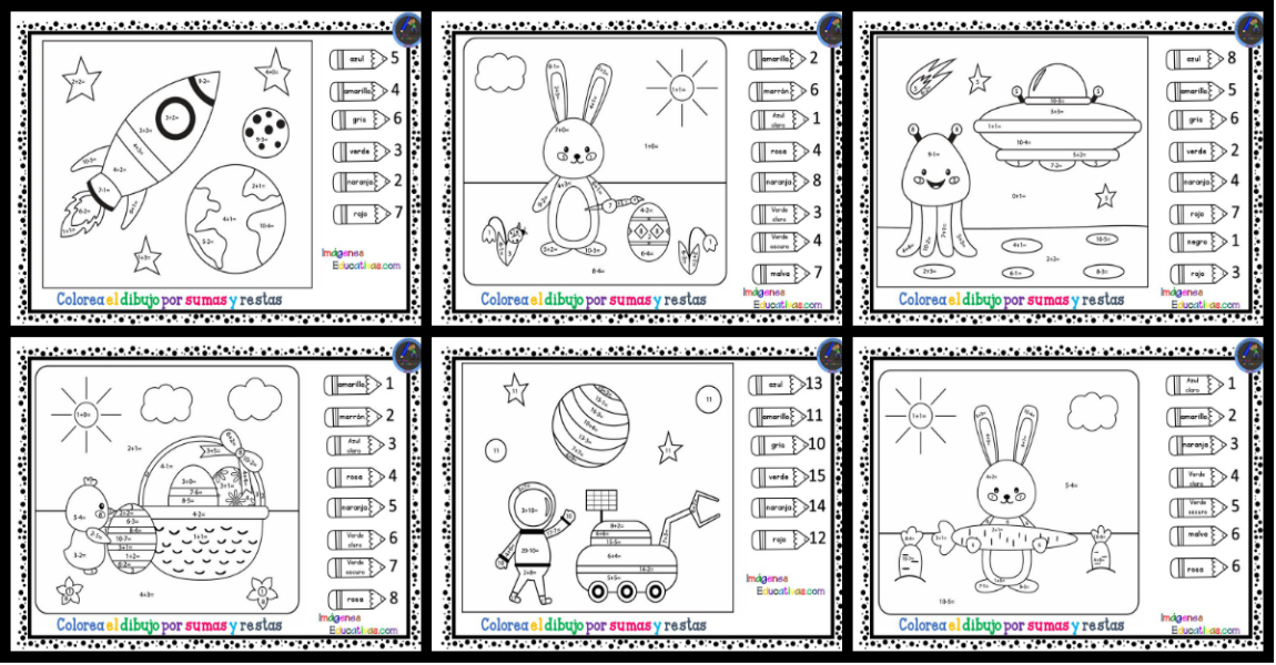 Colorea por Números para Niños de 4 a 6 Años - Animales; Cuaderno de Sumas  y Restas - Dígitos del 1-10: Libro para Colorear 4 5 6 Años; Actividades de