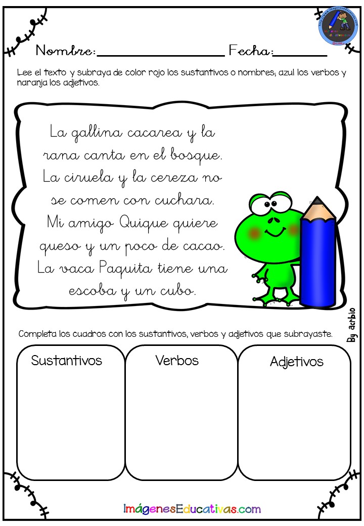 SUSTANTIVOS VERBOS ADJETIVOS 6 Imagenes Educativas