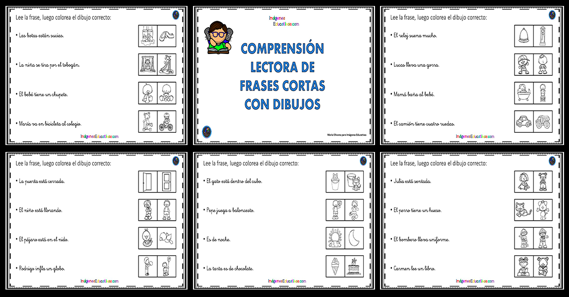 Comprensión lectora de frases cortas: Lee y colorea – Imagenes Educativas