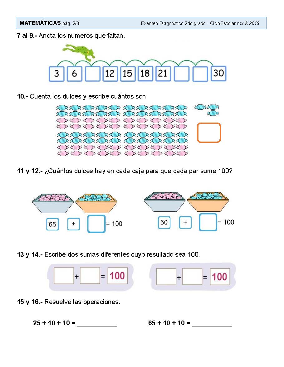 Examen DiagnÓstico Segundo Grado 2019 2020página03 Imagenes Educativas