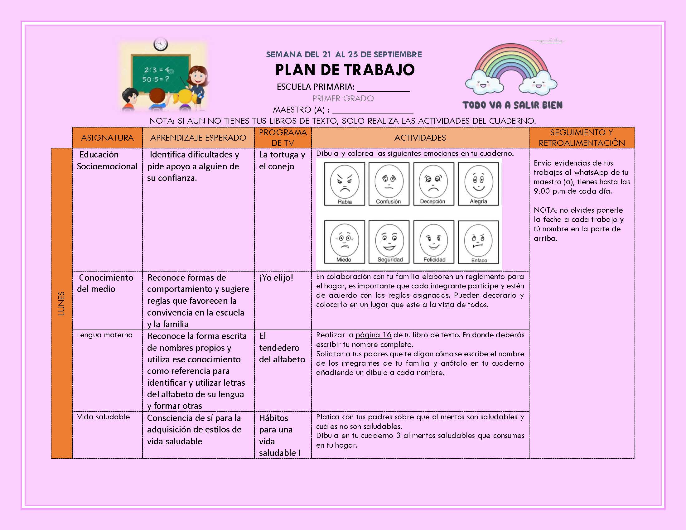 PLAN DE TRABAJO SEMANA DEL 21 AL 25 DE SEPTIEMBRE TODOS LOS GRADOS Y ...