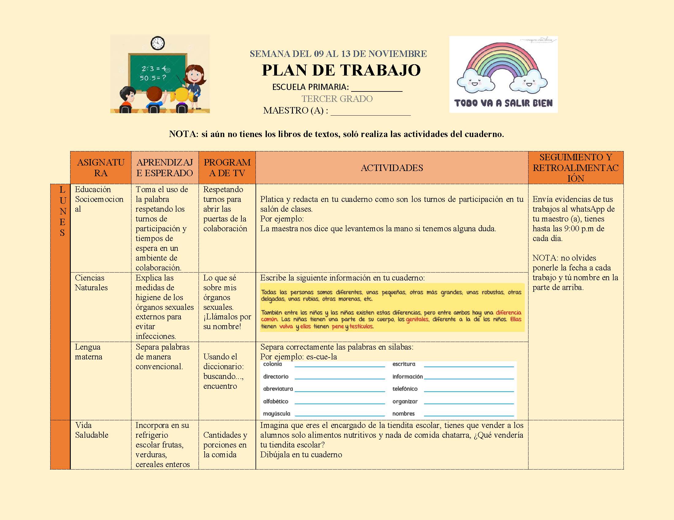 PLAN DE TRABAJO SEMANA 12 DEL 09 AL 13 de NOVIEMBRE TODOS LOS GRADOS Y ...