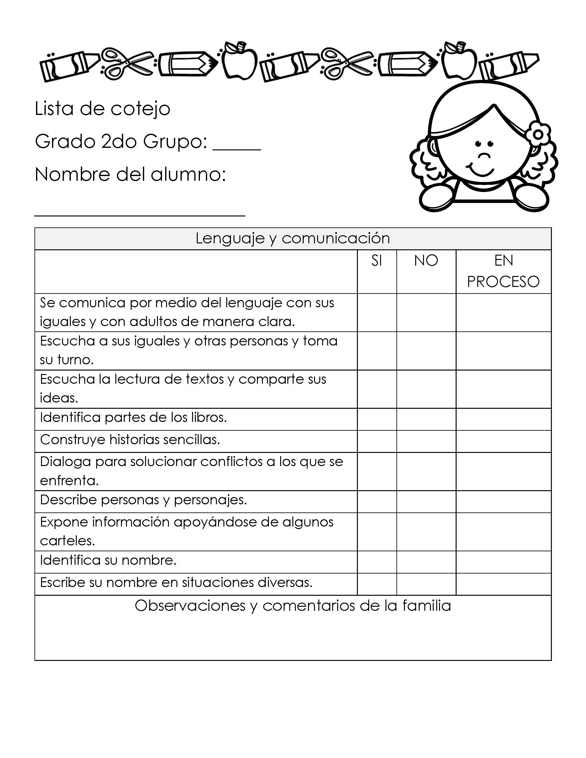 Preescolar Listas De Cotejo Pagina 07 Imagenes Educativas Images