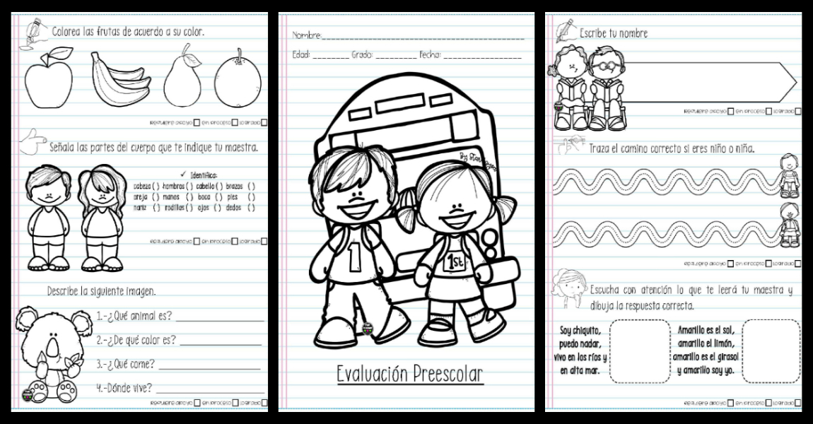 EXAMEN DE EVALUACIÓN PARA PREESCOLAR PORTADA – Imagenes Educativas