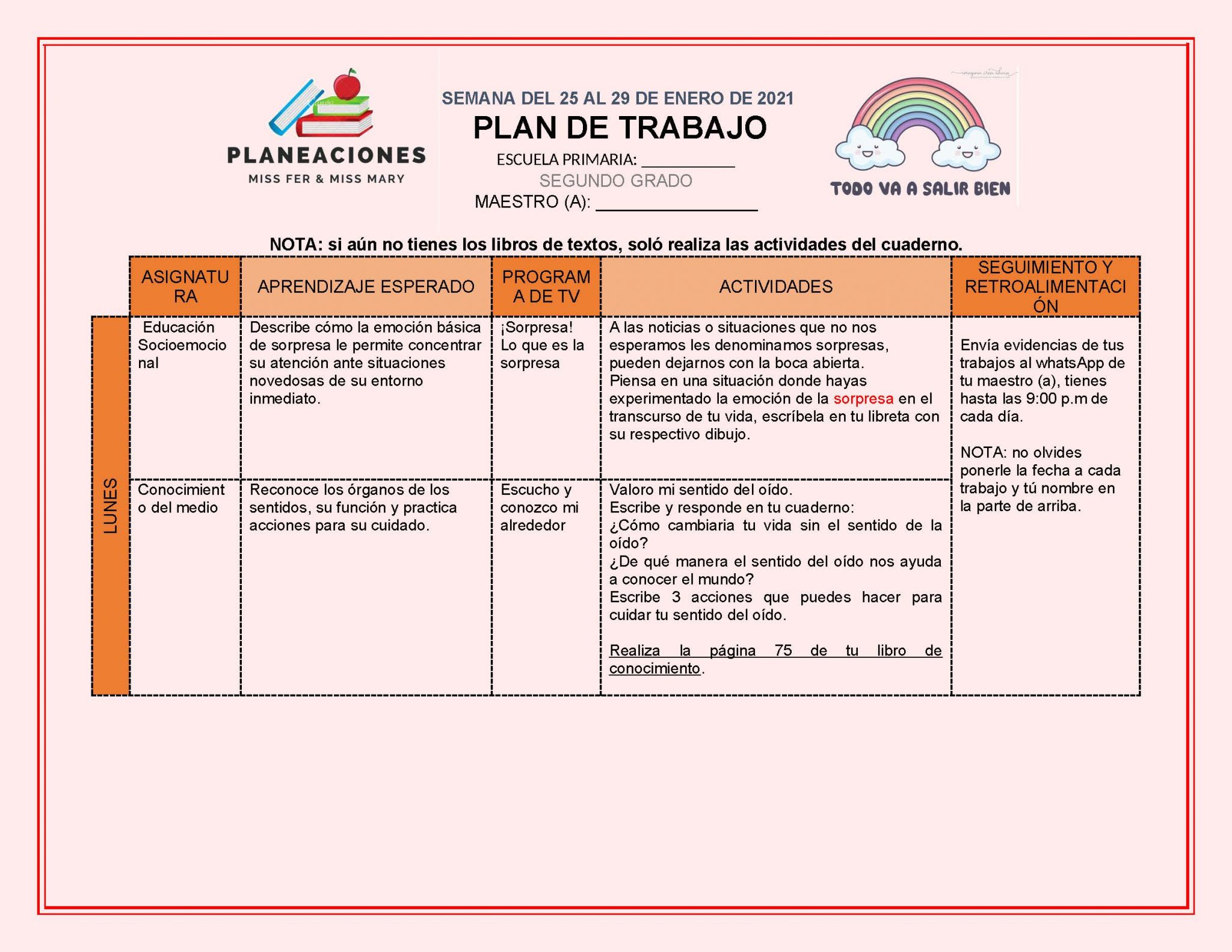 PLAN DE TRABAJO SEMANA 20 del 25 AL 29 de ENERO GRADOS 1º,2º Y 3º TODAS ...