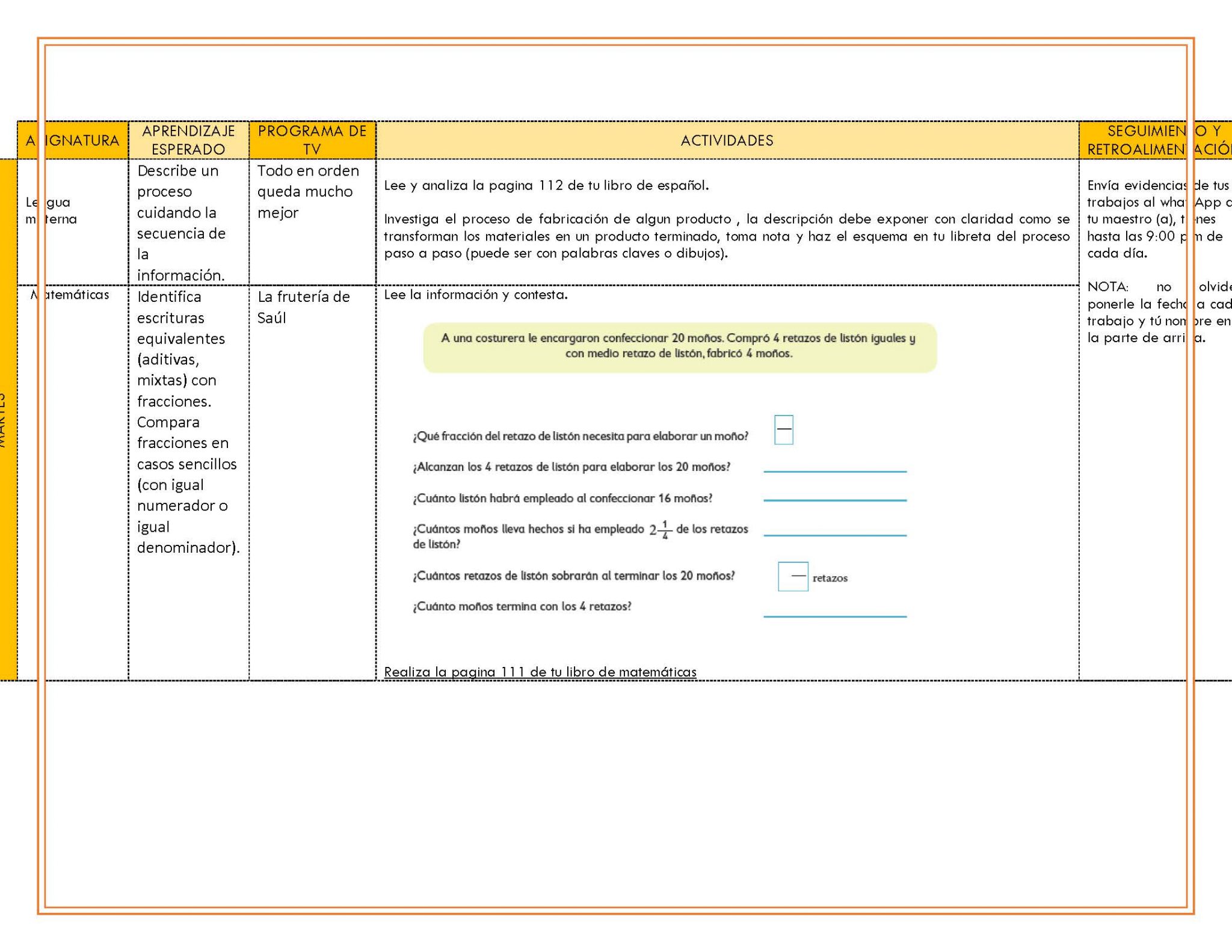 EDITABLES PLAN DE TRABAJO SEMANA 31 del 26 AL 30 de ABRIL GRADOS 1º,2º ...
