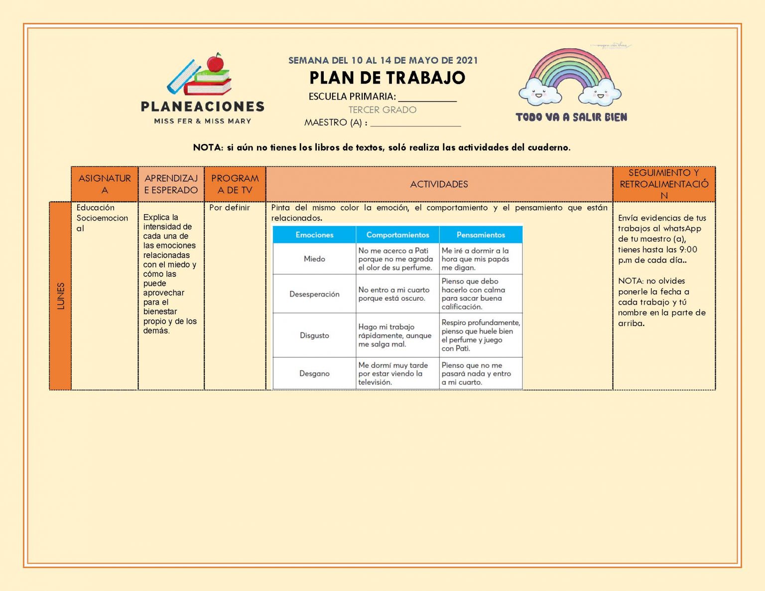 EDITABLE PLAN DE TRABAJO SEMANA 33 del 10 AL 14 de MAYO GRADOS 1º,2º Y ...