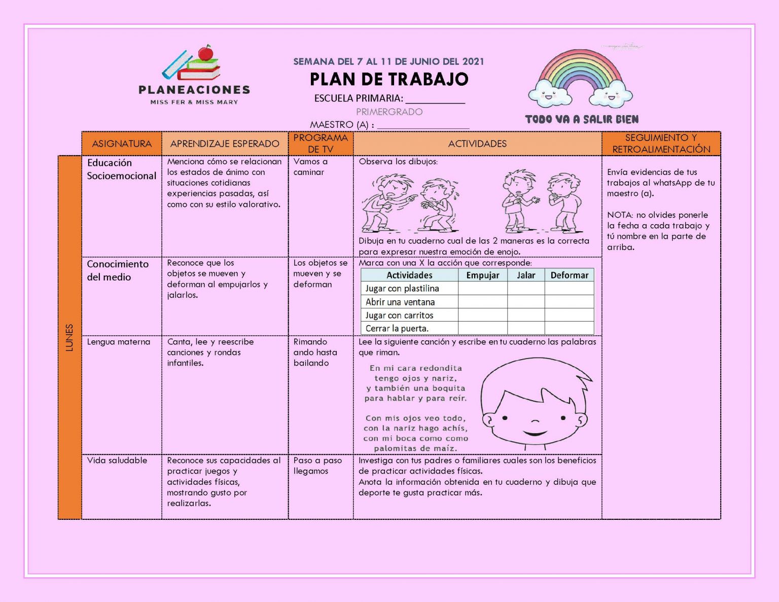 EDITABLE PLAN DE TRABAJO SEMANA 37 del 07 AL 11 DE JUNIO GRADOS 1º,2º Y ...