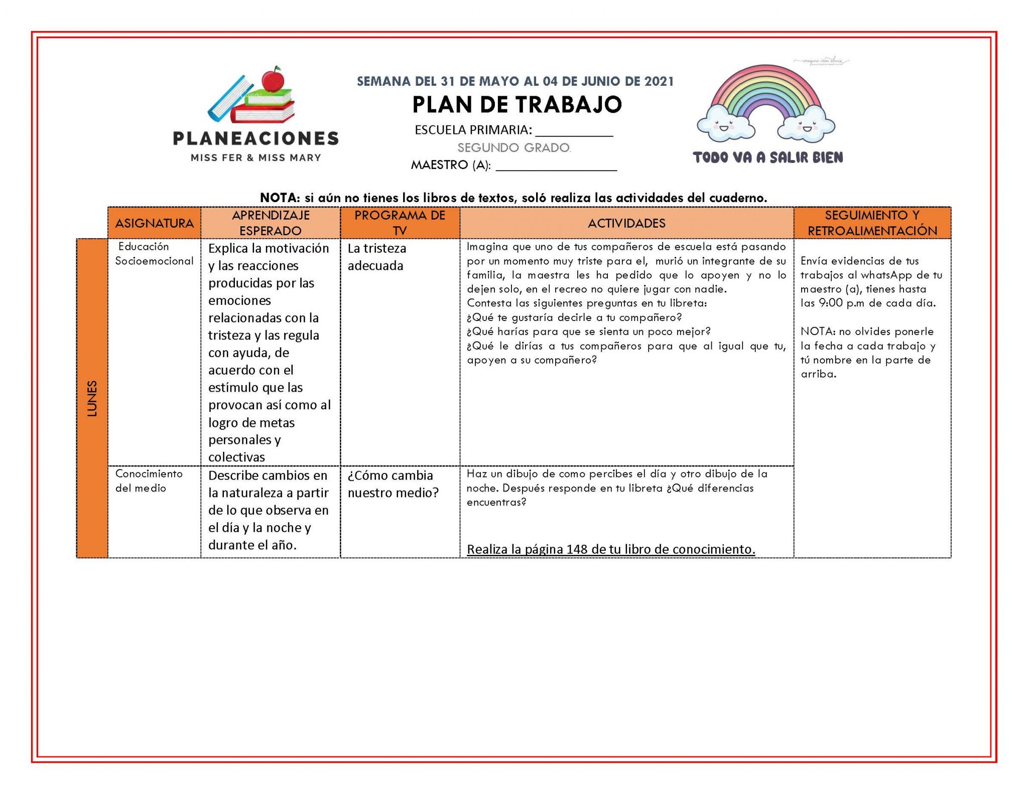 EDITABLE PLAN DE TRABAJO SEMANA 36 del 01 AL 04 DE JUNIO GRADOS 1º,2º Y ...