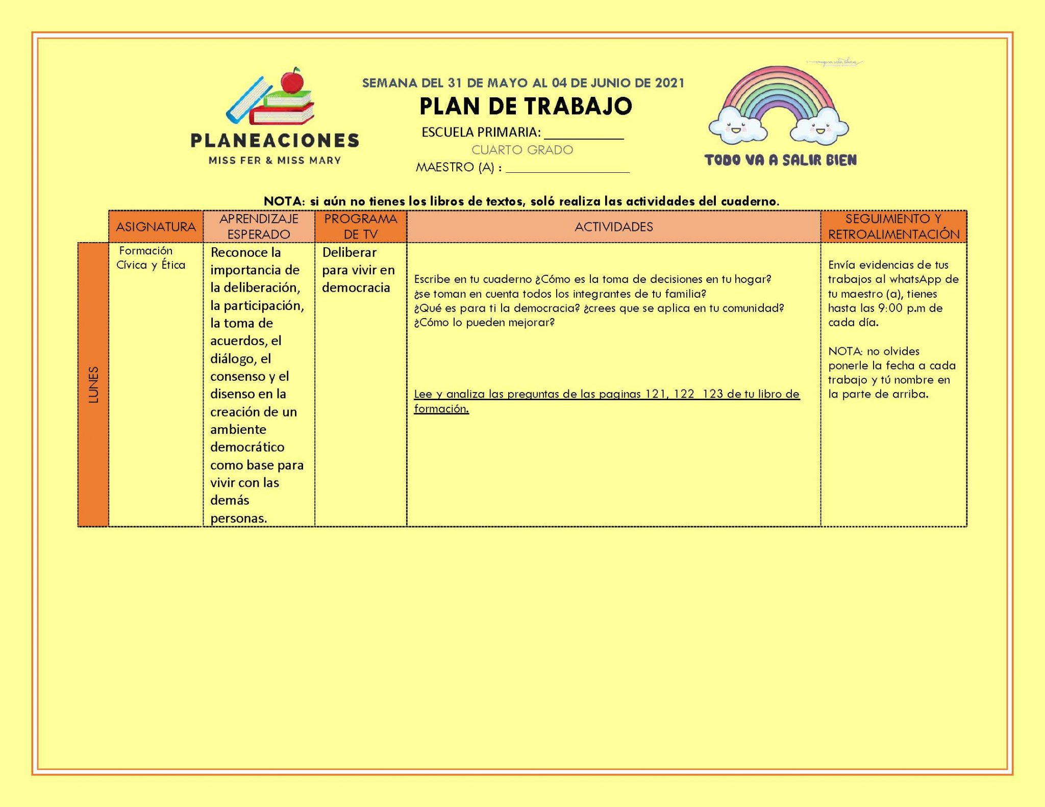 EDITABLE PLAN DE TRABAJO SEMANA 36 del 01 AL 04 DE JUNIO GRADOS 4º,5º Y ...
