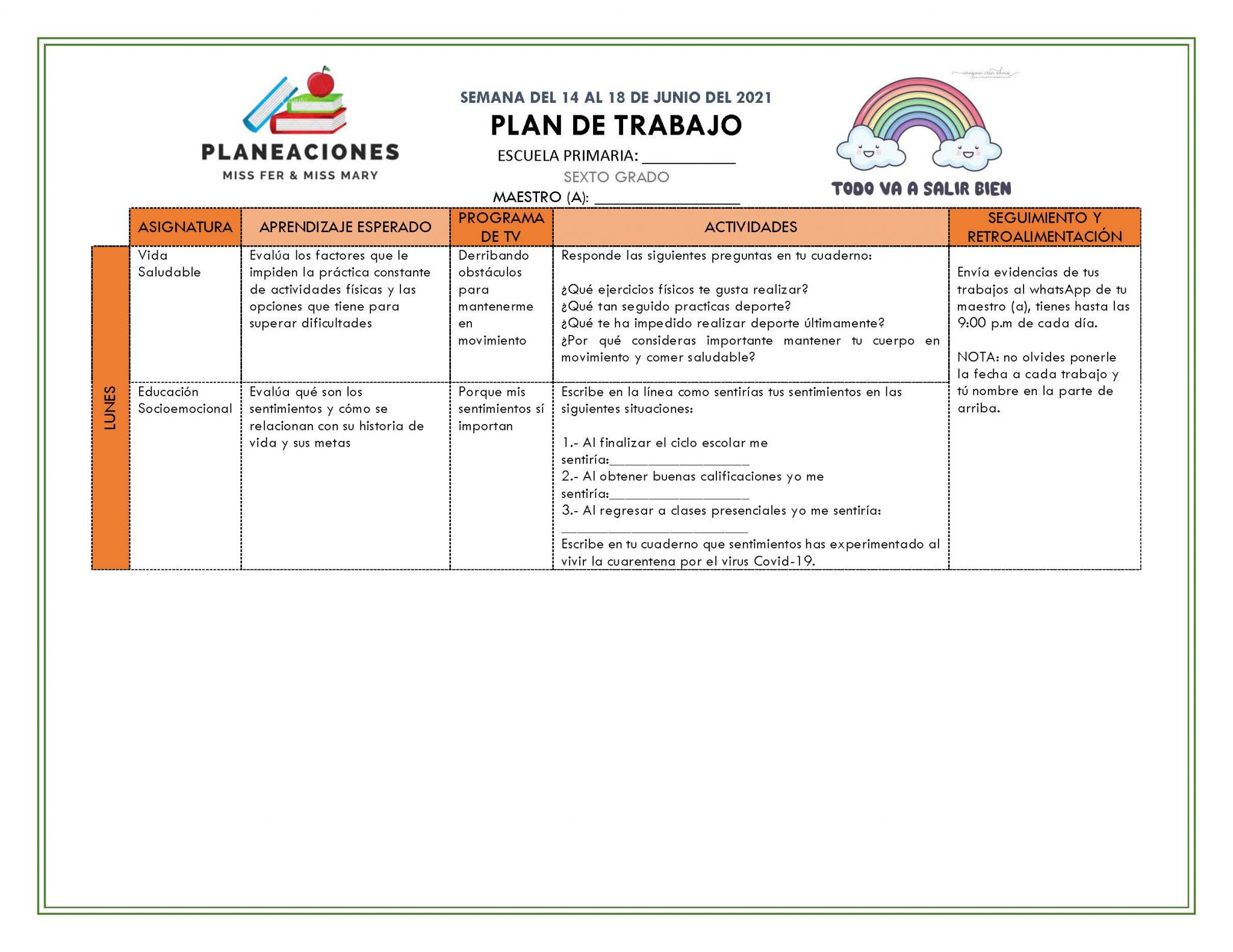 EDITABLE PLAN DE TRABAJO SEMANA 38 del 14 AL 18 DE JUNIO GRADOS 4º,5º Y ...