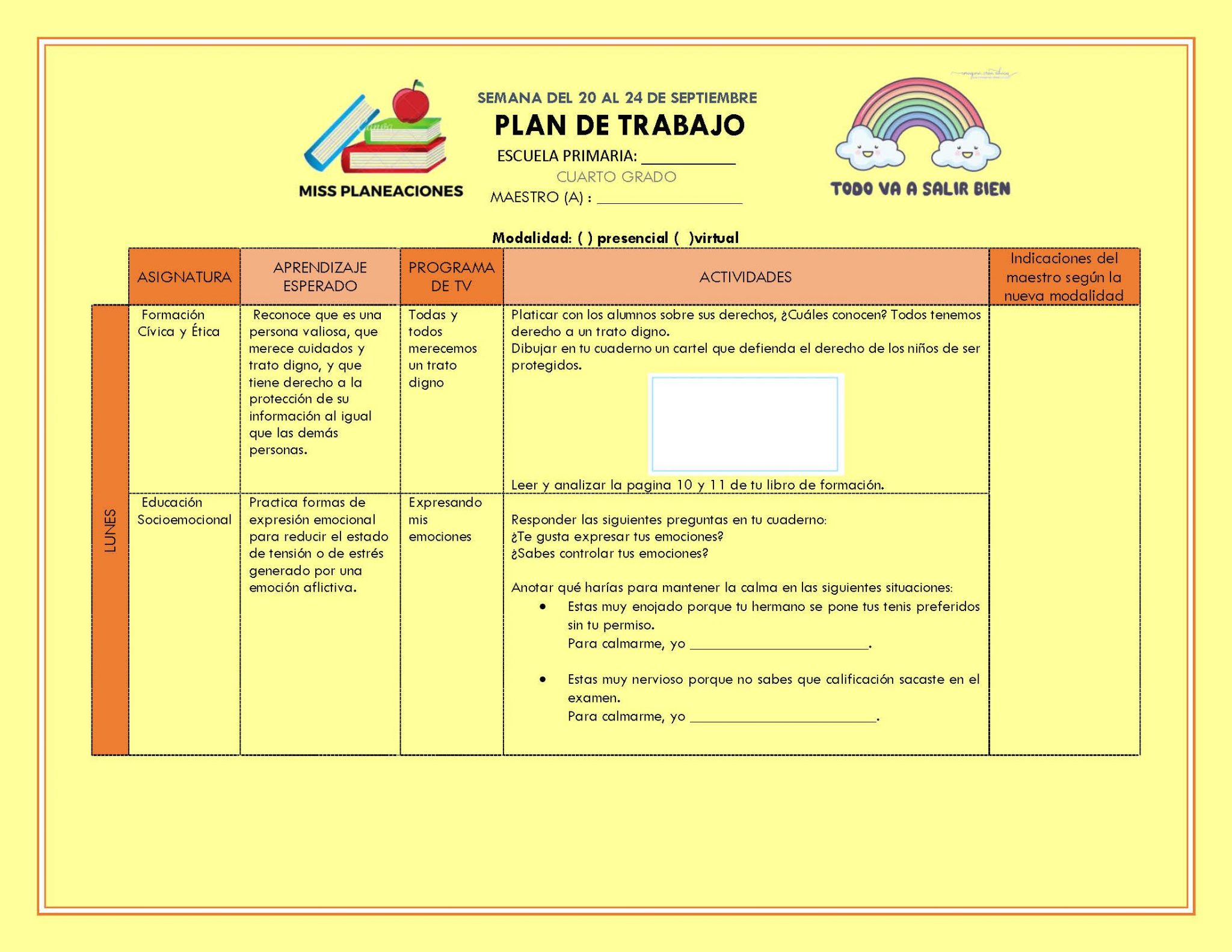 EDITABLE PLAN DE TRABAJO SEMANA 04 DEL 19 AL 23 SEPTIEMBRE 1º,2º Y 3º ...