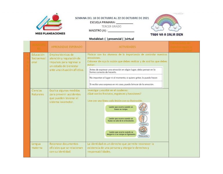 EDITABLE PLAN DE TRABAJO SEMANA 09 DEL 24 AL 28 OCTUBRE 1º,2º Y 3º ...