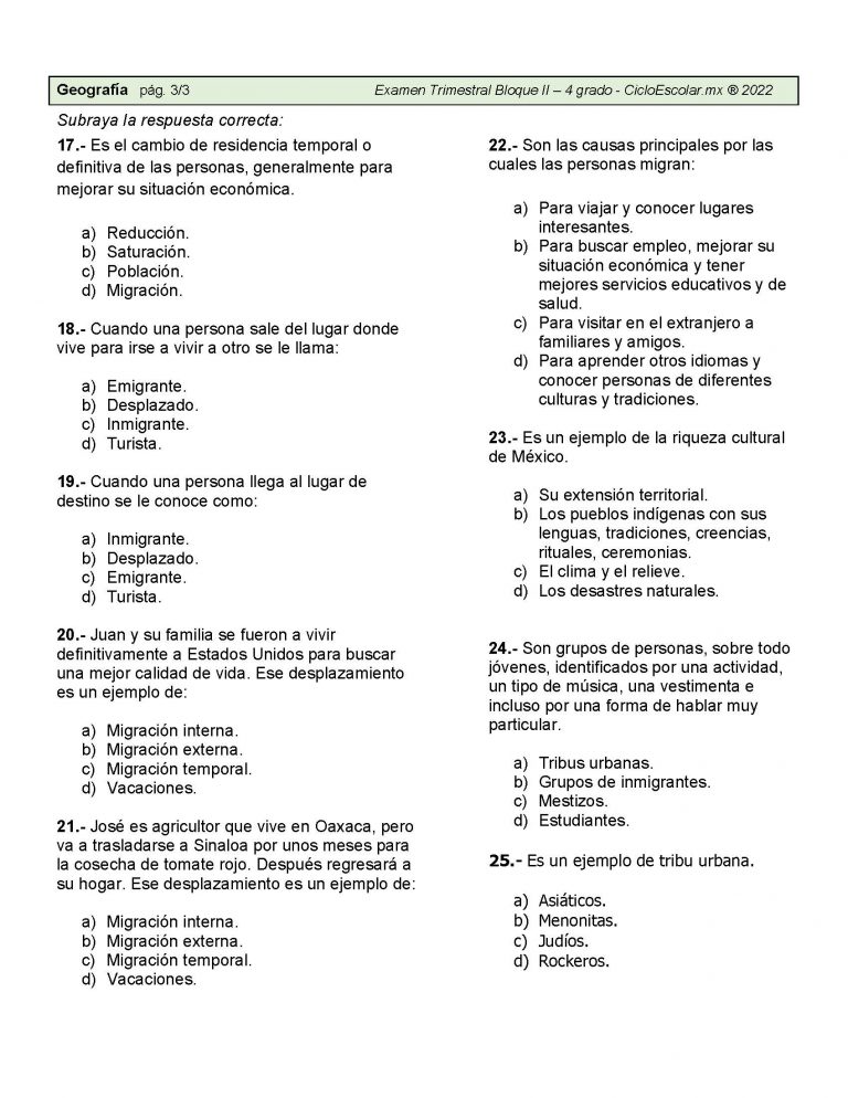 EXAMEN TRIMESTRAL BLOQUE 2 CUARTO GRADO 2021-2022 - Imagenes Educativas