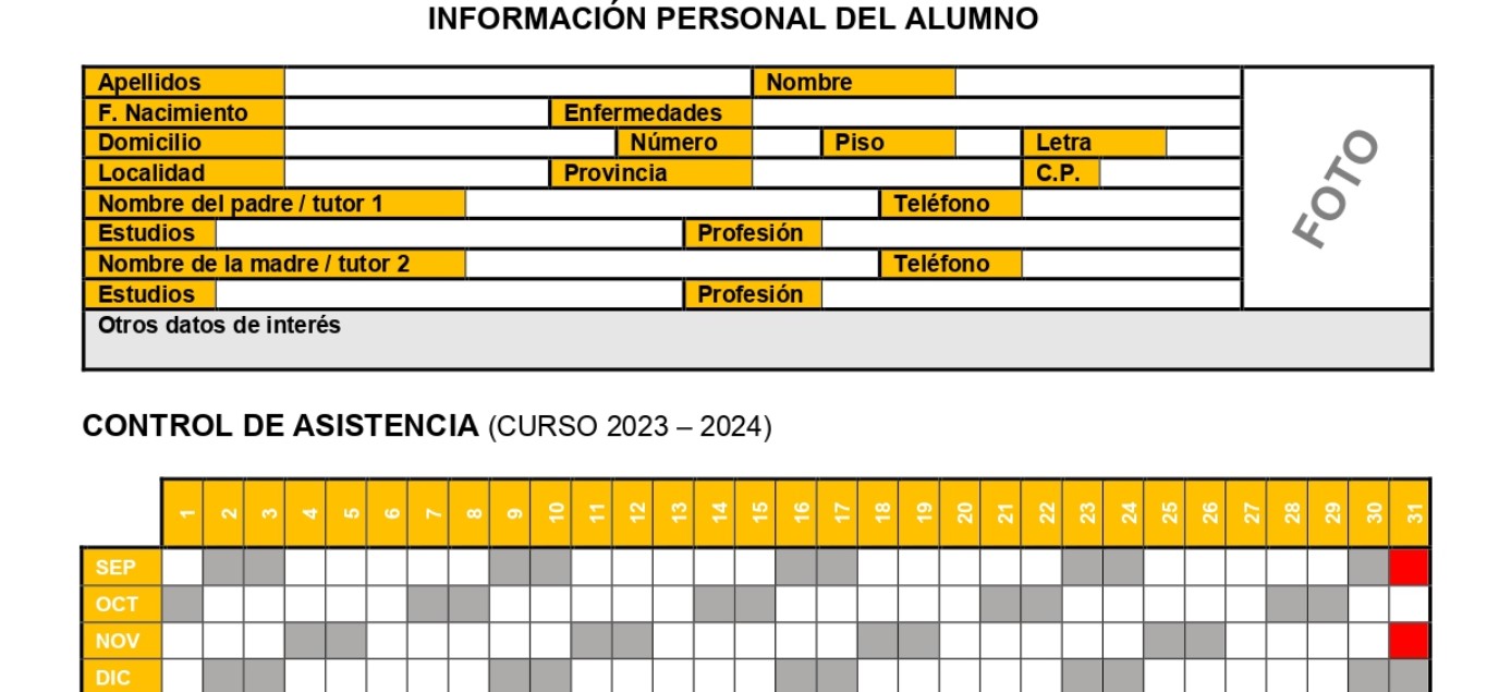 REGISTRO FALTAS CURSO 20232024 + FICHA DEL ESTUDIANTE Imagenes