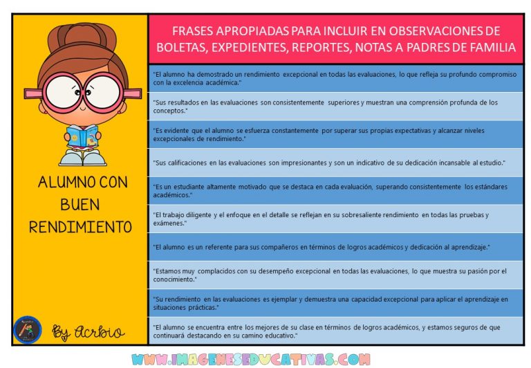 Frases apropiadas para incluir en las observaciones de boletas para