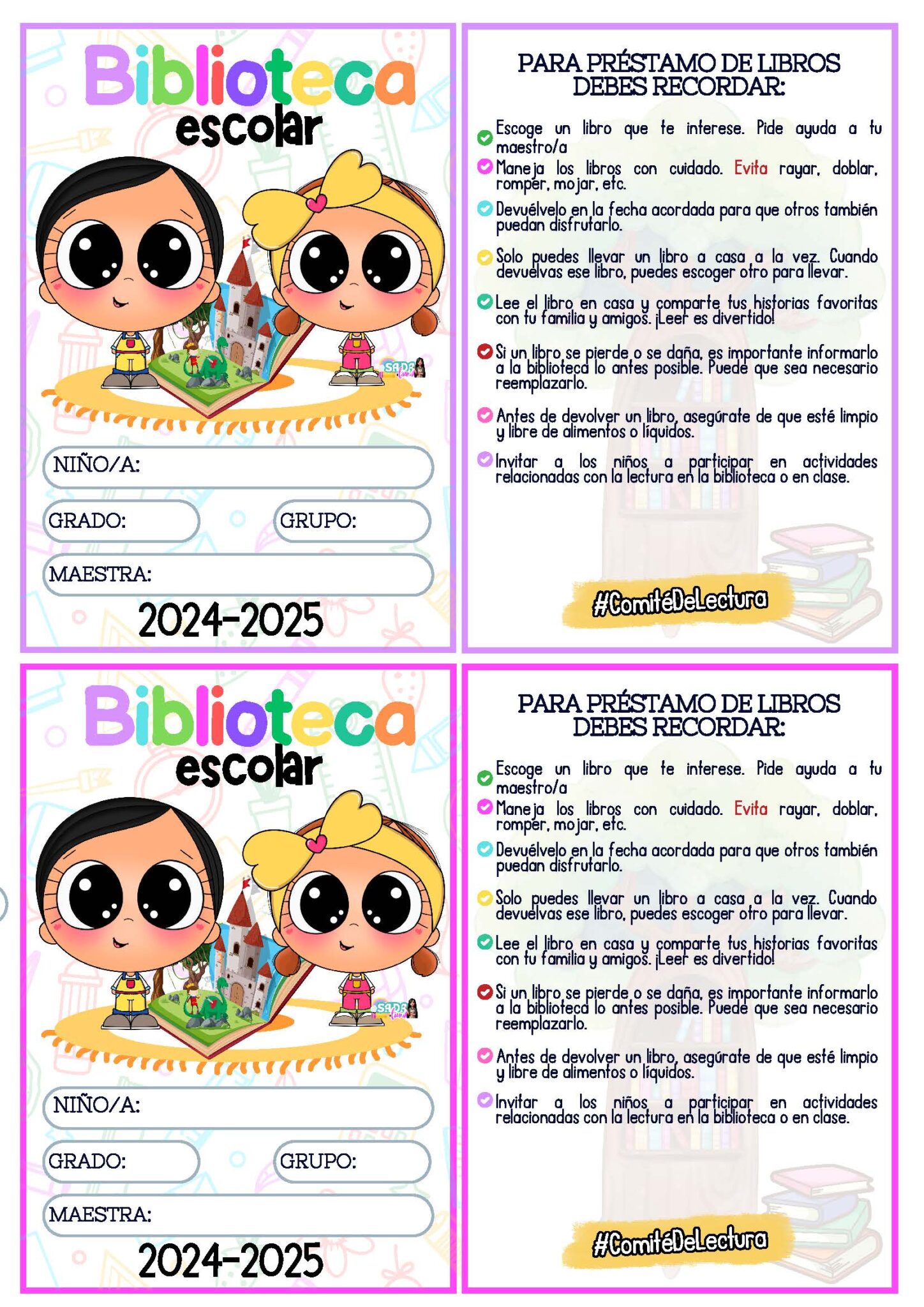 Credenciales para biblioteca escolar - Imagenes Educativas