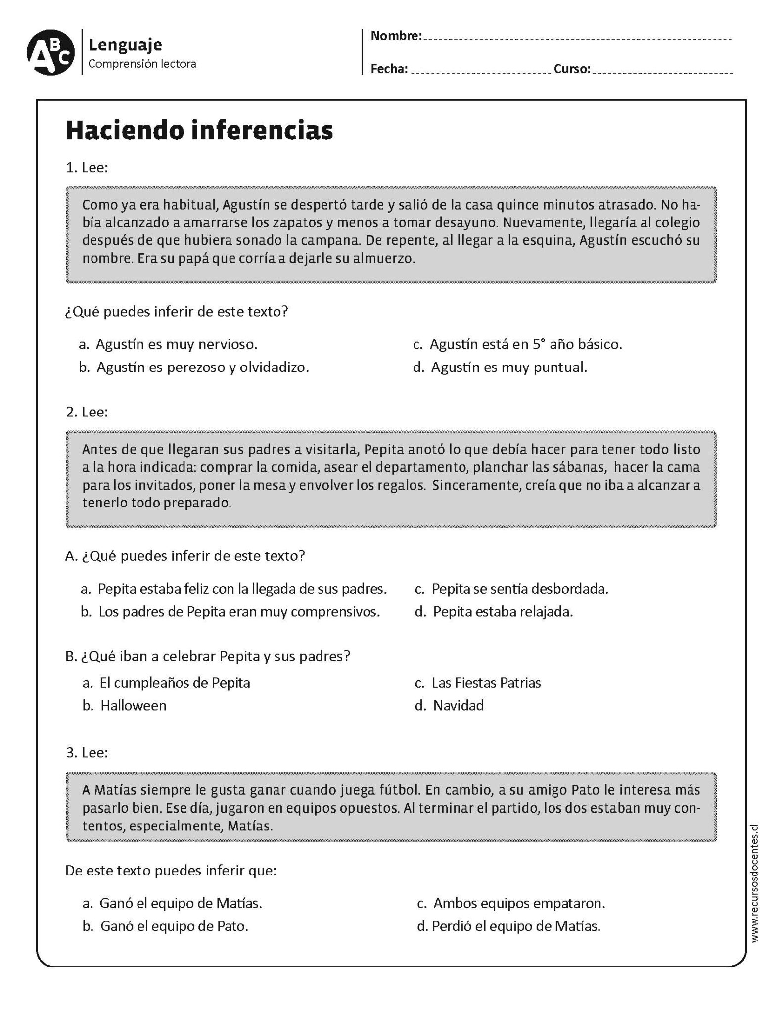 Conjunto de 15 fichas para trabajar la comprensión lectora 3º y 4º ...