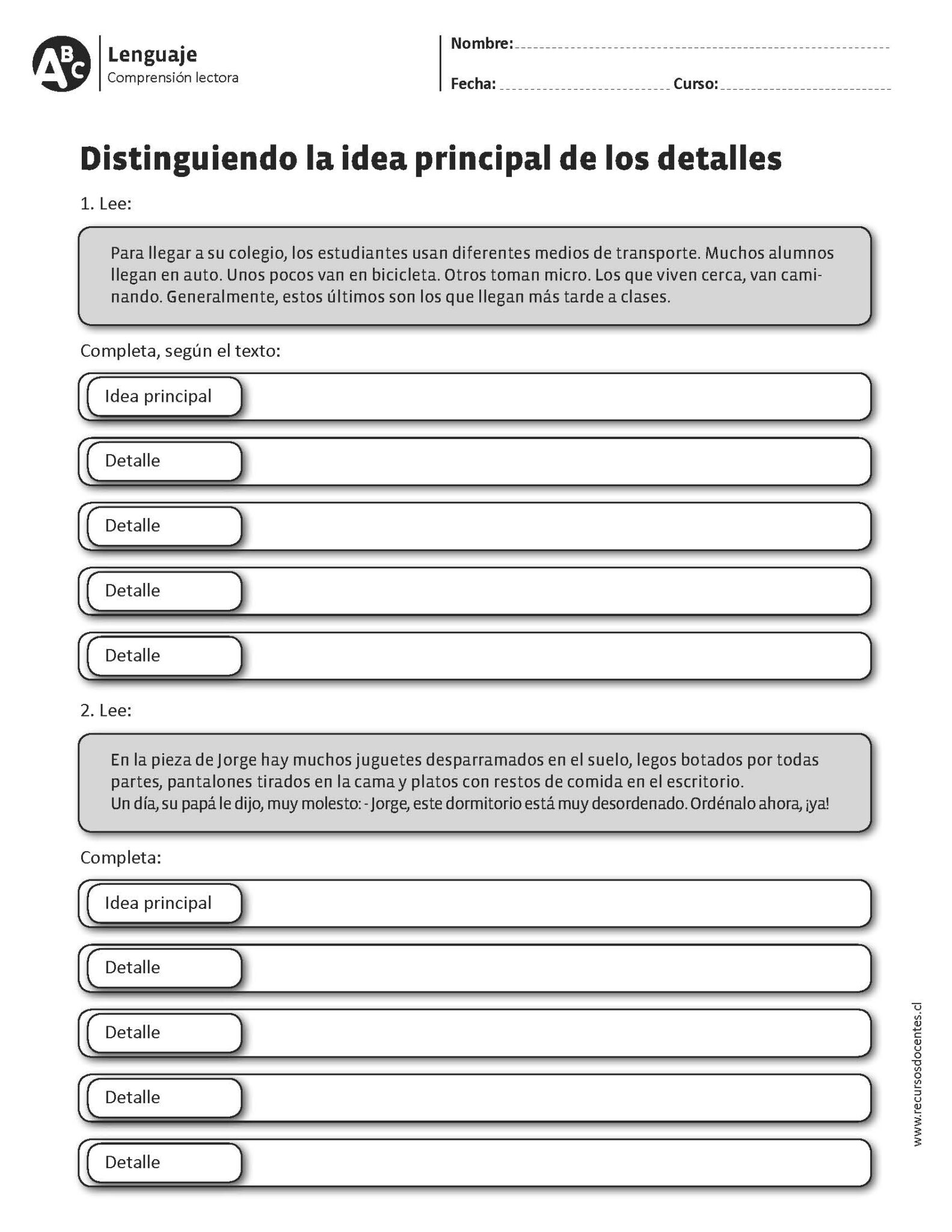 Conjunto de 15 fichas para trabajar la comprensión lectora 3º y 4º ...